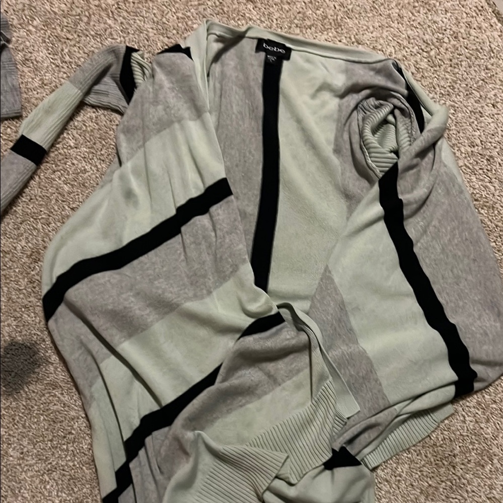 Bebe Gray and Black Striped Cardigan